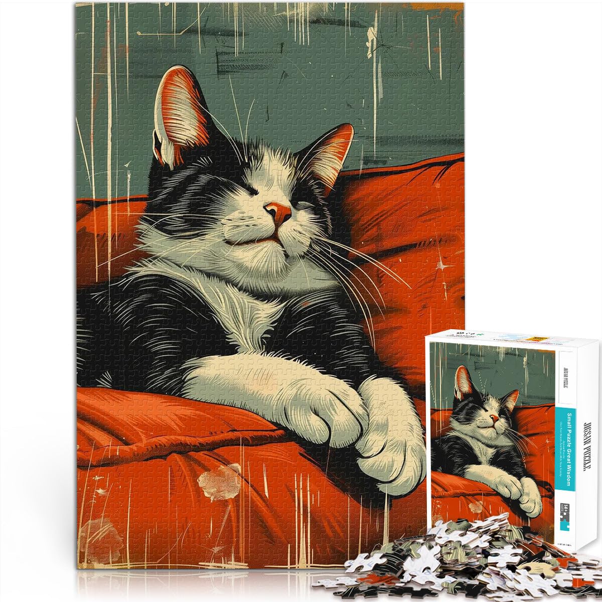 Jigsaw Puzzles 1000 Pieces for teenagers Retro Tuxedo Cat Sleeping Lustige Spiele Lernspiel für Geburtstag, Weihnachten52x38cm — image 1