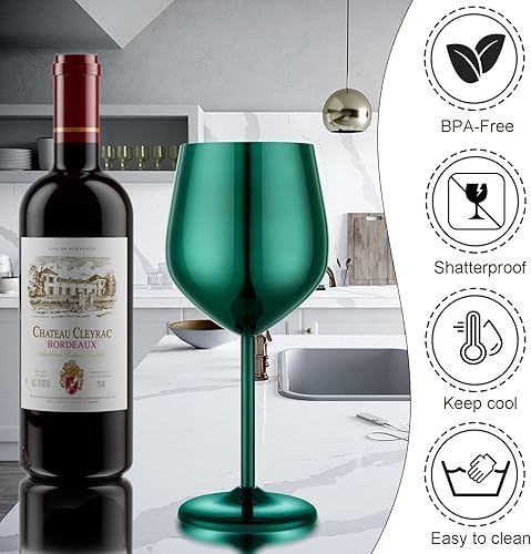Miniatura 3 de Juego de 4 copas de vino de acero inoxidable irrompibles de 18 onzas, copas de vino de metal únicas para exteriores, viajes, camping, piscina,