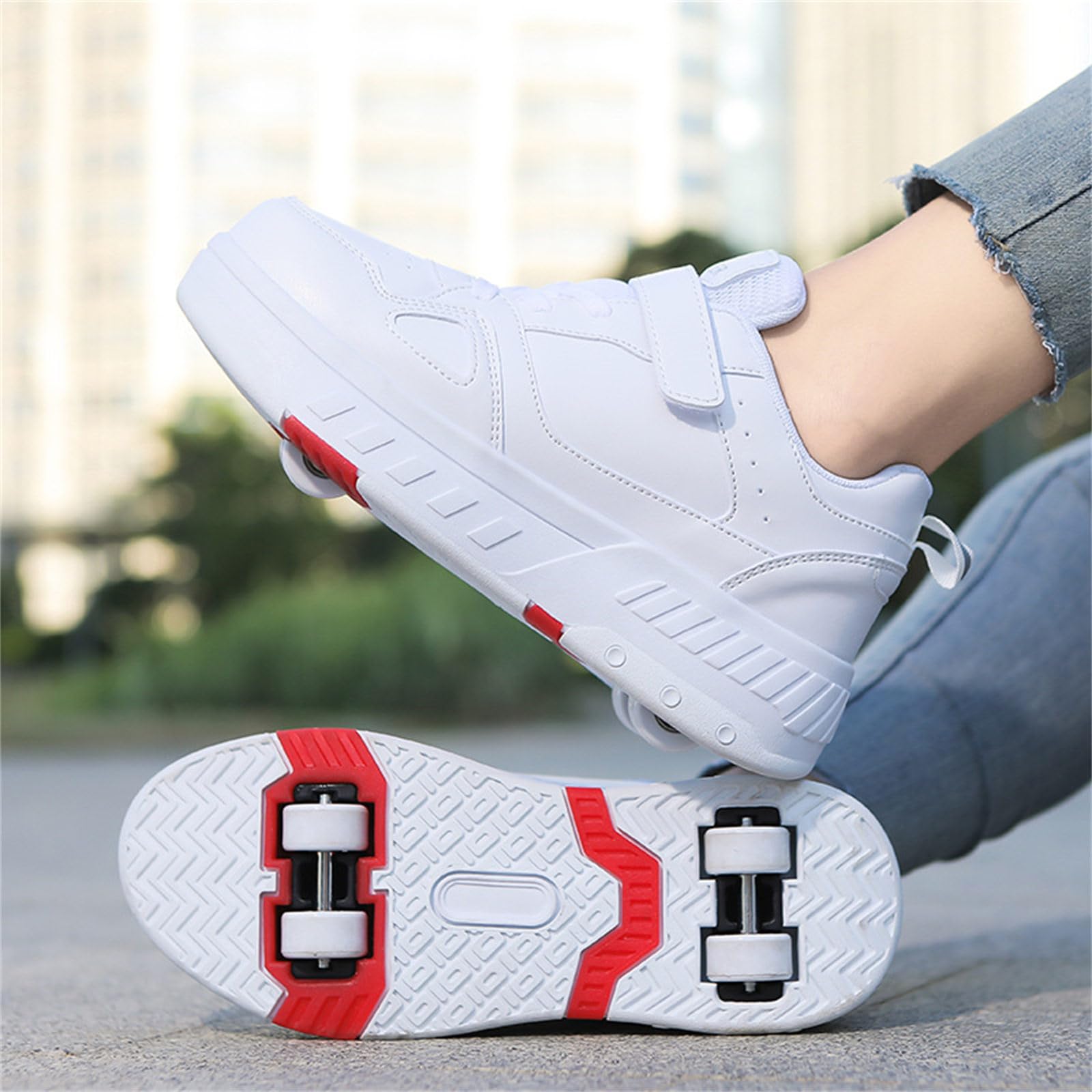 Mateju Chaussures à roulettes Fille Garçon Patins à roulettes Rétractable Enfant avec 4 Roulette, Multicolore 2 en 1 Chaussures de Skateboard Réglables Adolescents pour Femme Homme
