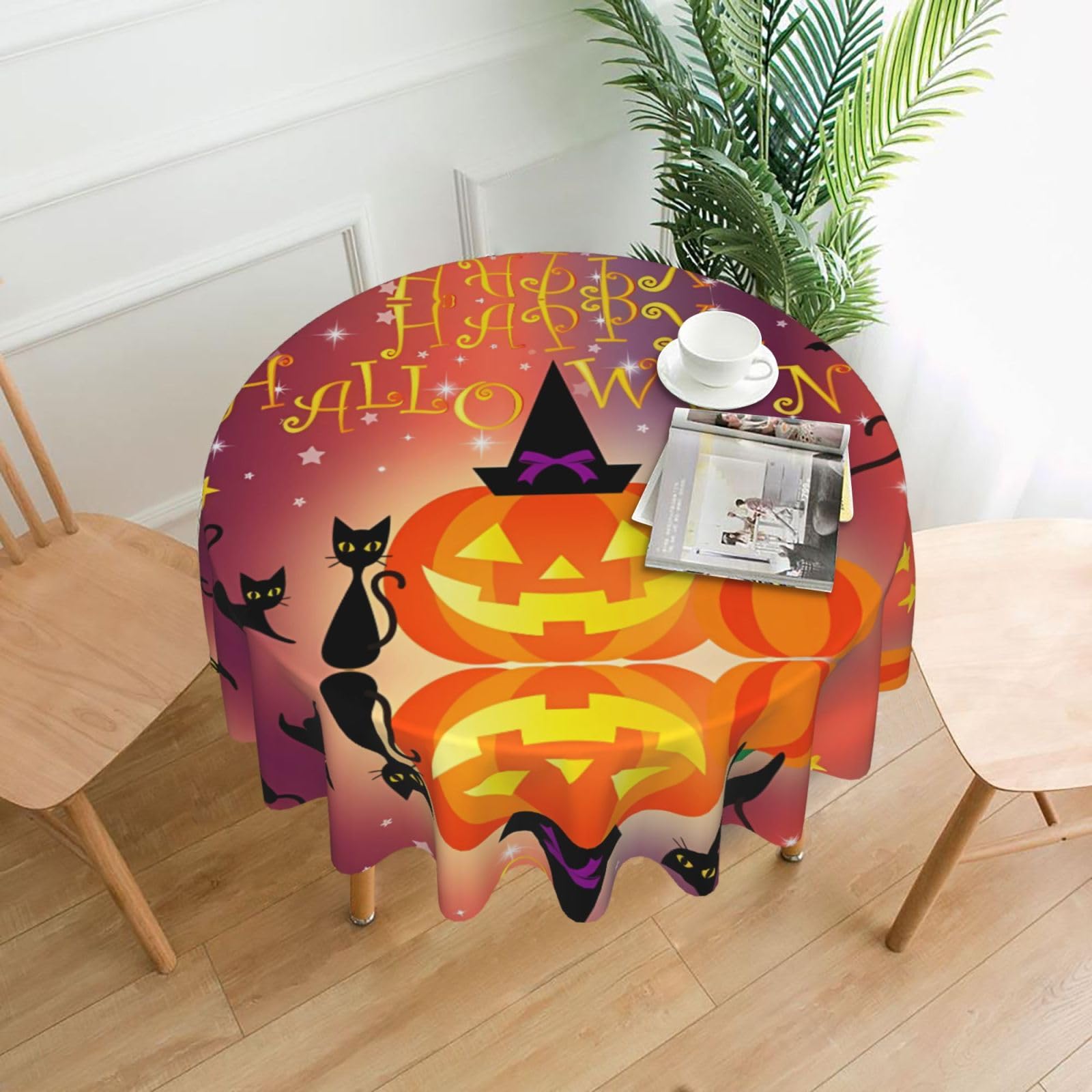 HJFCZH Happy Halloween Day Prints Round Decorative Tablecloth 60in - High-Grade Polyester Throw for Dinners, Weddings & Everyday Use