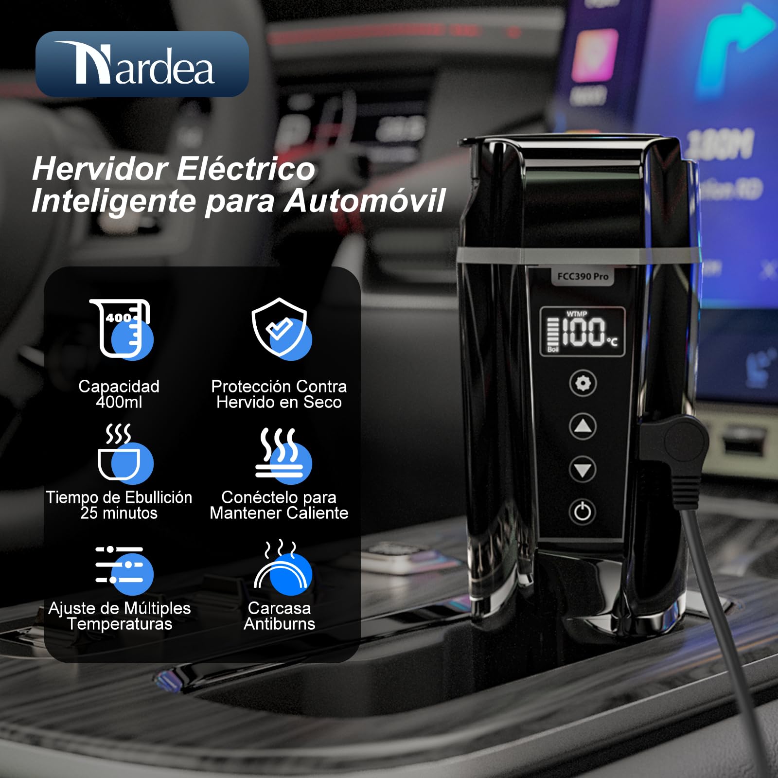 Hervidor Eléctrico Portátil 12V/24V 450ml Para Coche - Leche y Café Con Regulador de Temperatura y Apagado Automático - Acero Inoxidable