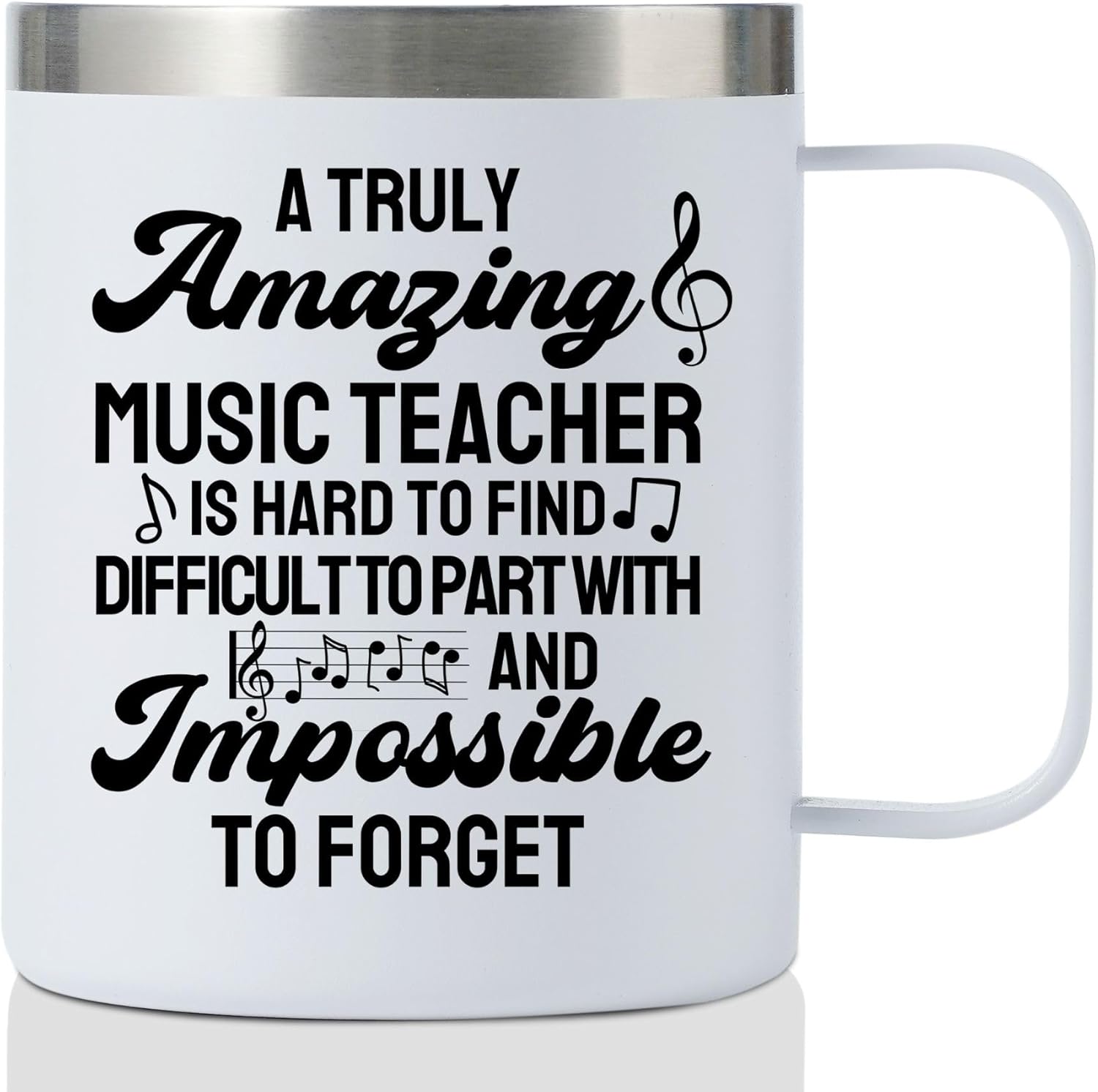 Onebttl Music Teacher Gifts Coffee Mug for Women Men, 12oz/350ml Stainless Steel Mug with Lid, Best gift for Principal Appreciation Day, Christmas, Retirement - White Hard to Find