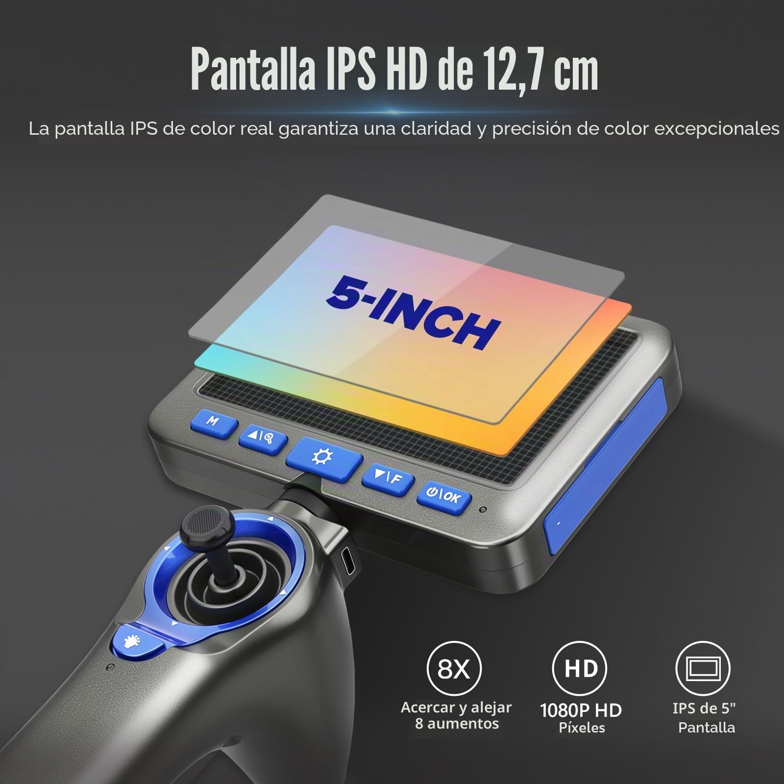 Cámara endoscópica con luz 360°Endoscopio 6,2 mm de inspección, Cámara de tuberías HD 5,0",Cabeza Flexible con 6 LED,IP67 Resistente al Agua,Cámara Flexible de Canal de 1 Metro, Herramienta para Auto