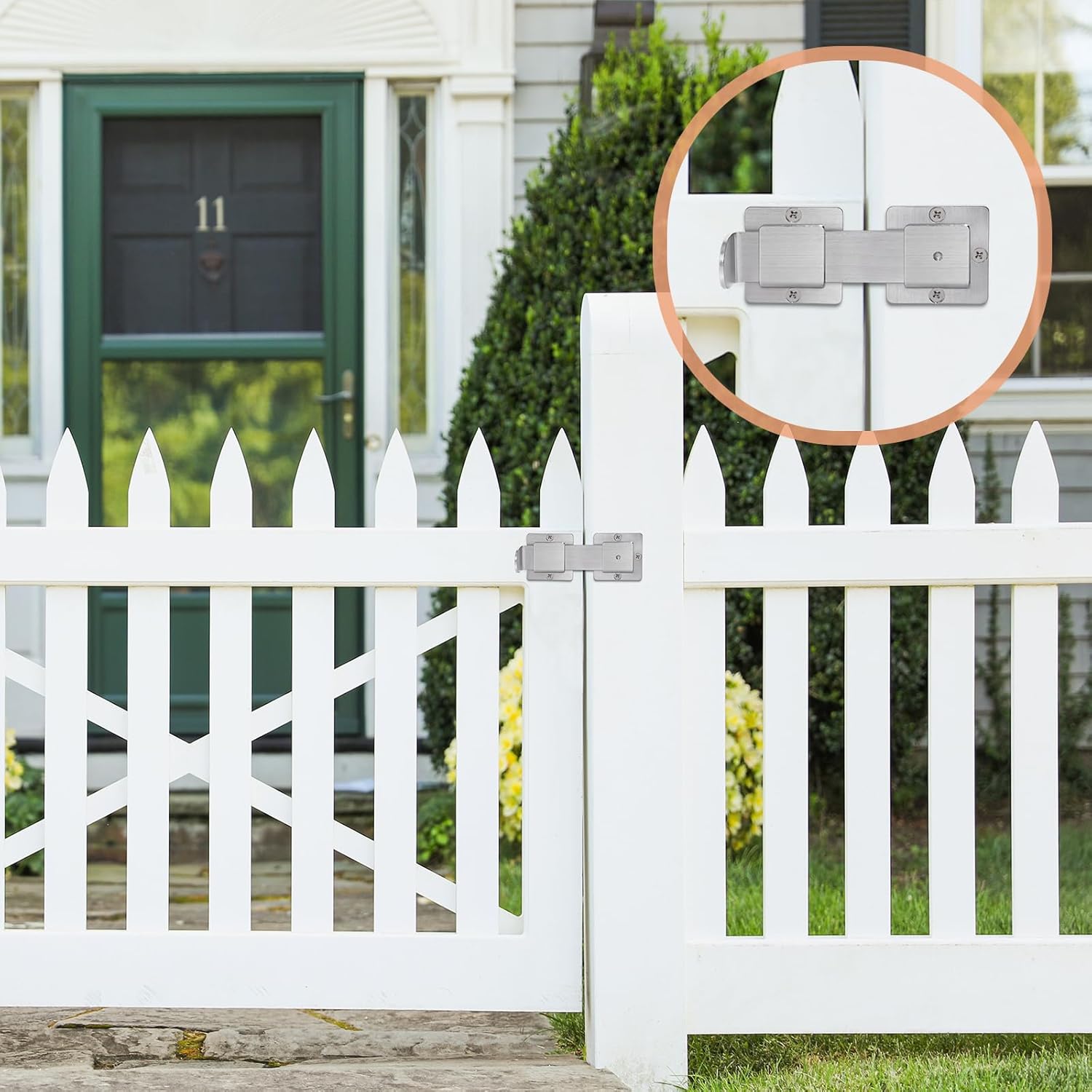 2 Pack Stainless Steel flip gate Latch for Wooden,180° Design Heavy-Duty Double Gate Latch Hardware,4MM Sturdy Farm Flip Fence Gate Latch Adjustable Door Latch