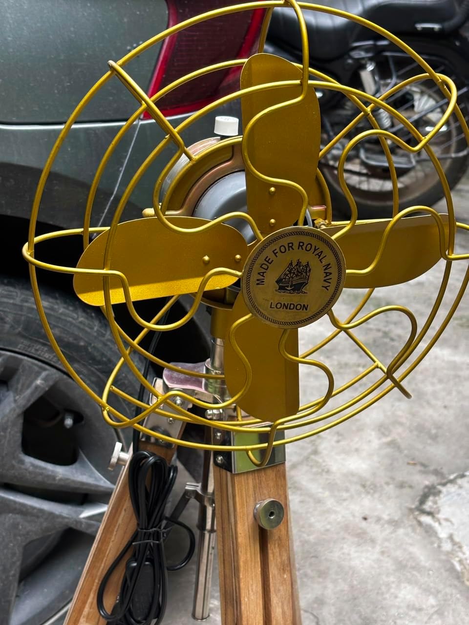 14'' Vintage Tripod Floor Fan, Antique Industrial Electric Fan, Aluminum & Metal Frame, Retro Nautical Decorative Fan for Home, Office, Studio & Living Room