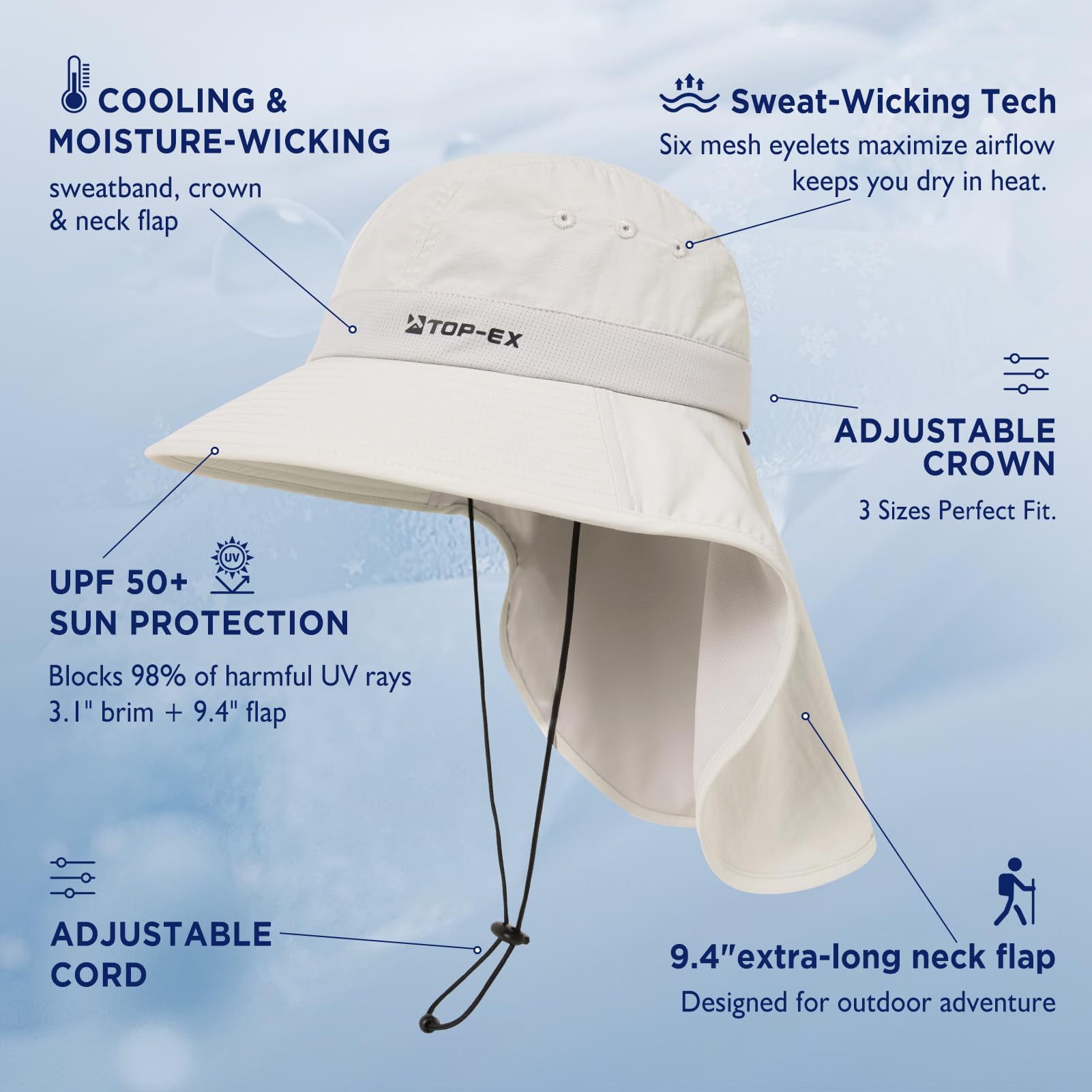 TOP-EX Chapeau de soleil à large bord pour homme avec rabat de cou – Protection UPF 50 rafraîchissante pour la randonnée, la pêche et l'extérieur