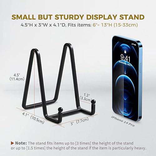 Miniatura 2 de Soporte de placa para caballete, soporte de placa de metal de 4.5 pulgadas para exhibición, soporte de fotos de mesa, caballetes de hierro negro