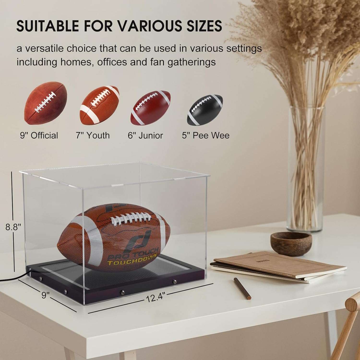DuvinDD Vitrina acrílica – 32 x 23 x 22 cm – Montaje sin herramientas, perfecto para balones de fútbol de tamaño estándar