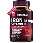Vitacook Iron Supplement for Women Men, High Potency Iron 65mg with Vitamin C 250mg, Stomach Friendly Iron Pills for Red Blood Cell & Immune Support, Non-GMO & Gluten Free,120 Vegan Tablets