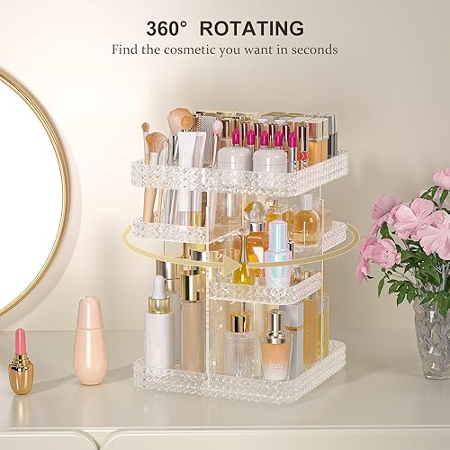 Miniatura 6 de Organizador de maquillaje giratorio con soporte para brochas de maquillaje, organizador de perfumes de gran capacidad para encimera de tocador,