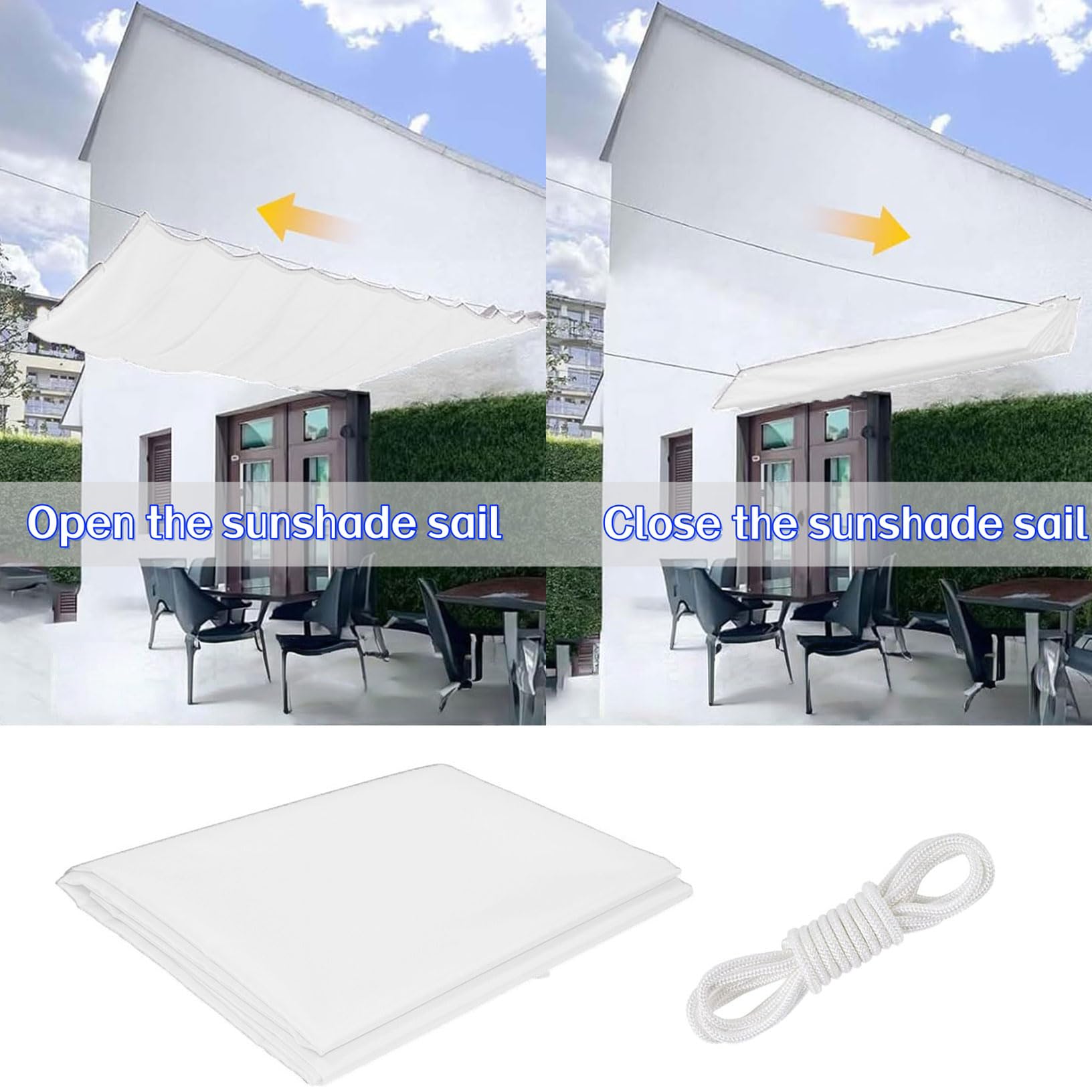Sonnensegel Verstellbar Welle 120 x 400 cm Nach Maß Verstellbar 95% Uv-Schutz Wasserdicht Sonnensegel Balkon Inkl. Befestigungsseilen für Balkon Terrasse Garten Pool Camping, Weiß