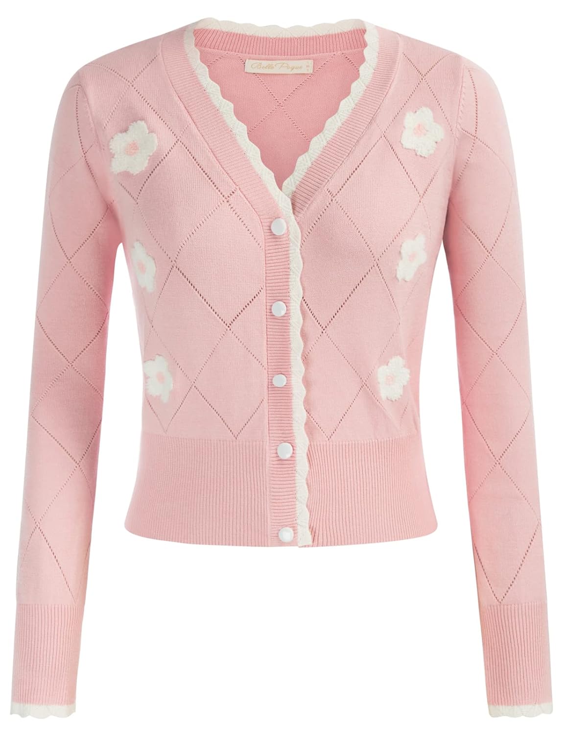Belle Poque Long Sleeve Cardigan Sweater for Women Button Down V Neck Floar Cardigan Cropped Cardigan Shrugs