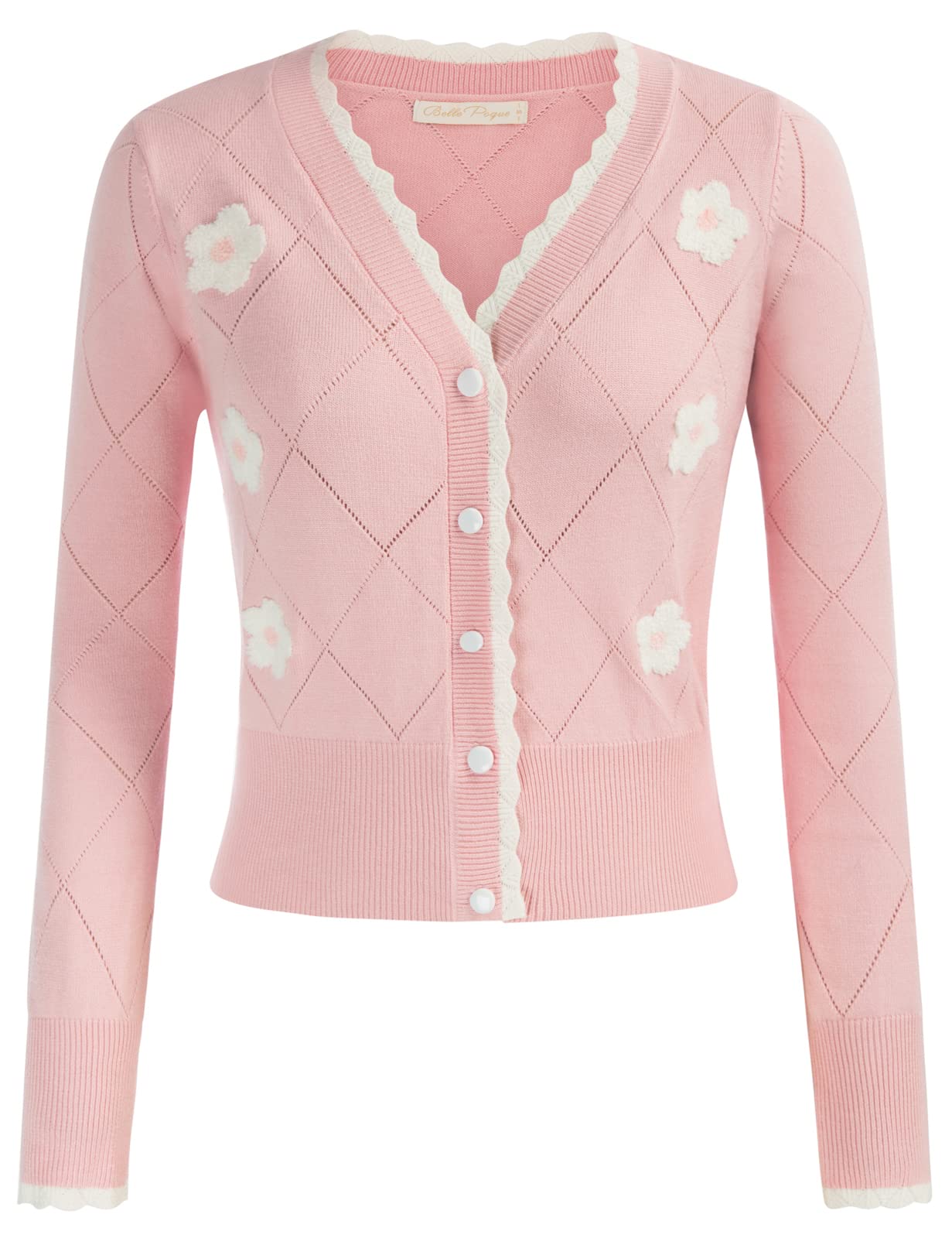 Belle Poque Long Sleeve Cardigan Sweater for Women Button Down V Neck Floar Cardigan Cropped Cardigan Shrugs