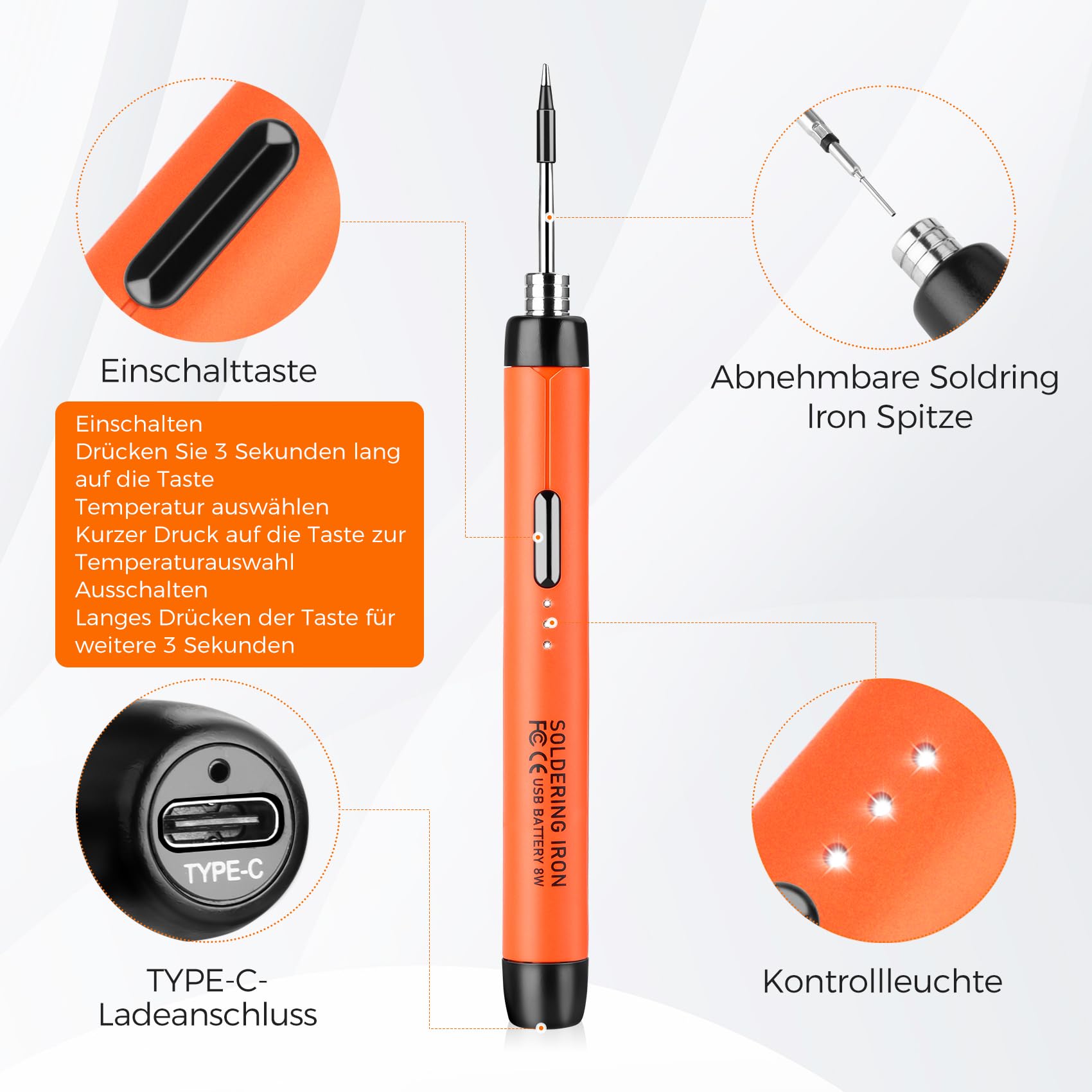 Diymore Soldeerbout met accu, oplaadbaar, USB met lcd, 260 °C - 420 °C