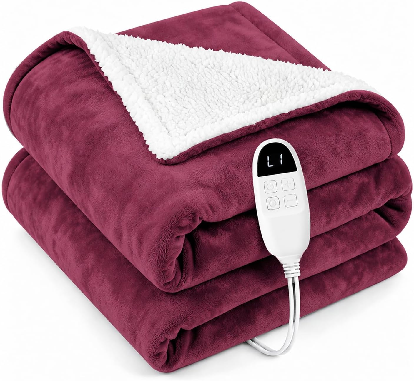Heated Blanket Electric Blanket, Cozy Soft Flannel & Plush Sherpa Fleece Warm Heater Throw Blanket with Fast Heating & Auto-Off Over-Heat Protection, ETL Certification ，50" x 60" (Red)