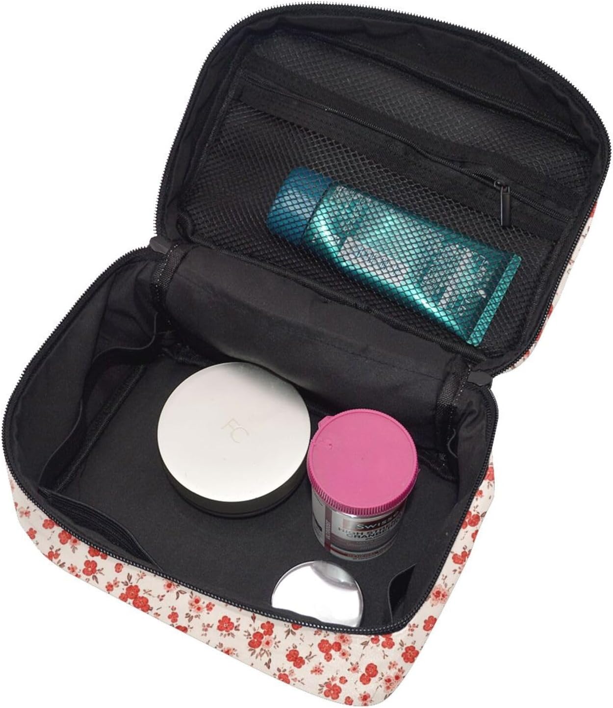 Red Floral Travel Toiletry Bag 9x6.7x6.3 Inch,Makeup Bag Cosmetic Organizer With Compartments Elastic Holders Portable Travel Kit For Women Men image 4