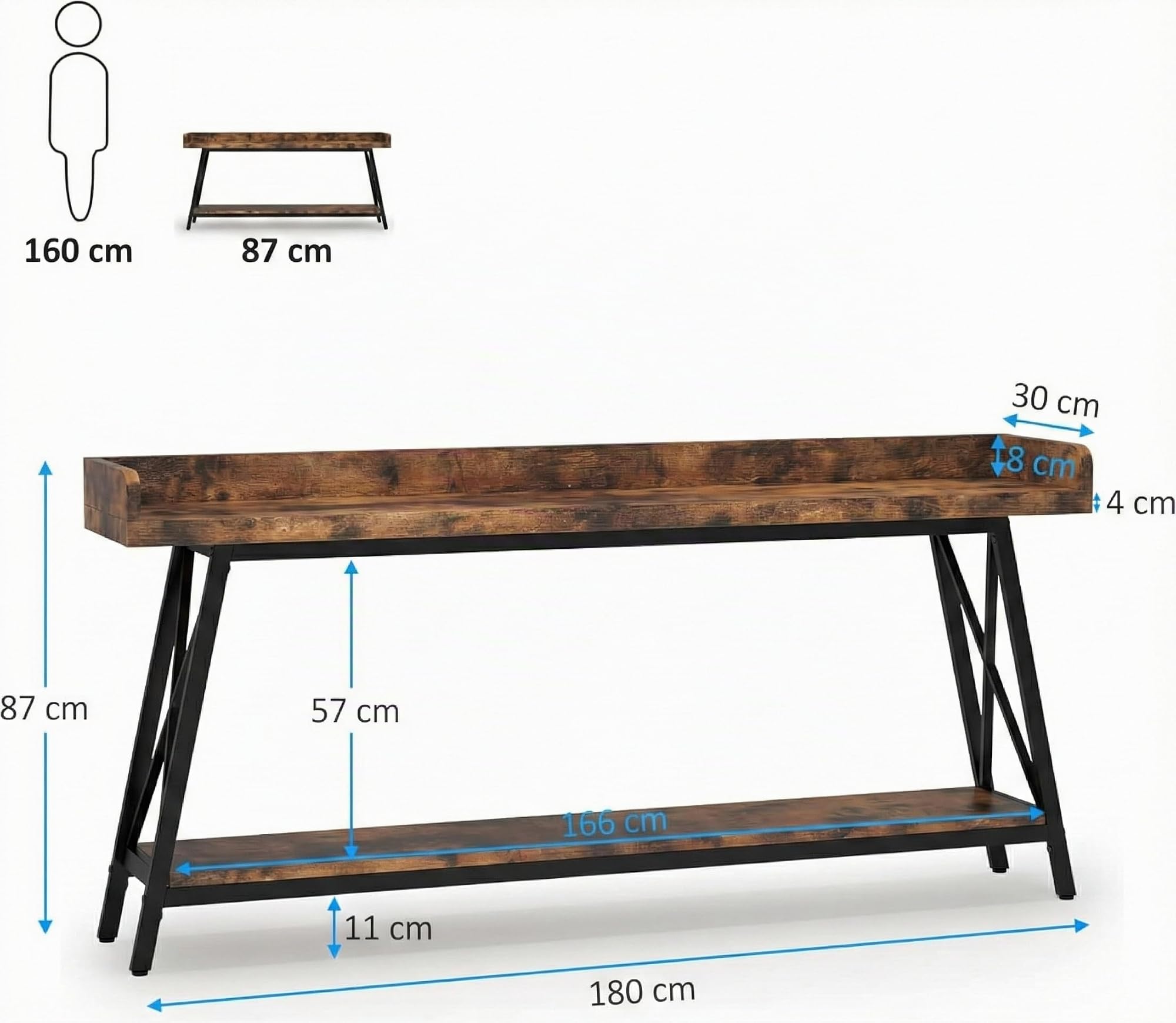 Lailang 180cm Mesa de Entrada, Mueble Recibidor Entrada, Consola de Entrada, Mesa Madera, Mesas Auxiliares Salon, Mueble Pasillo Estrecho, 180 x 46 x 20 cm, Marrón Rústico