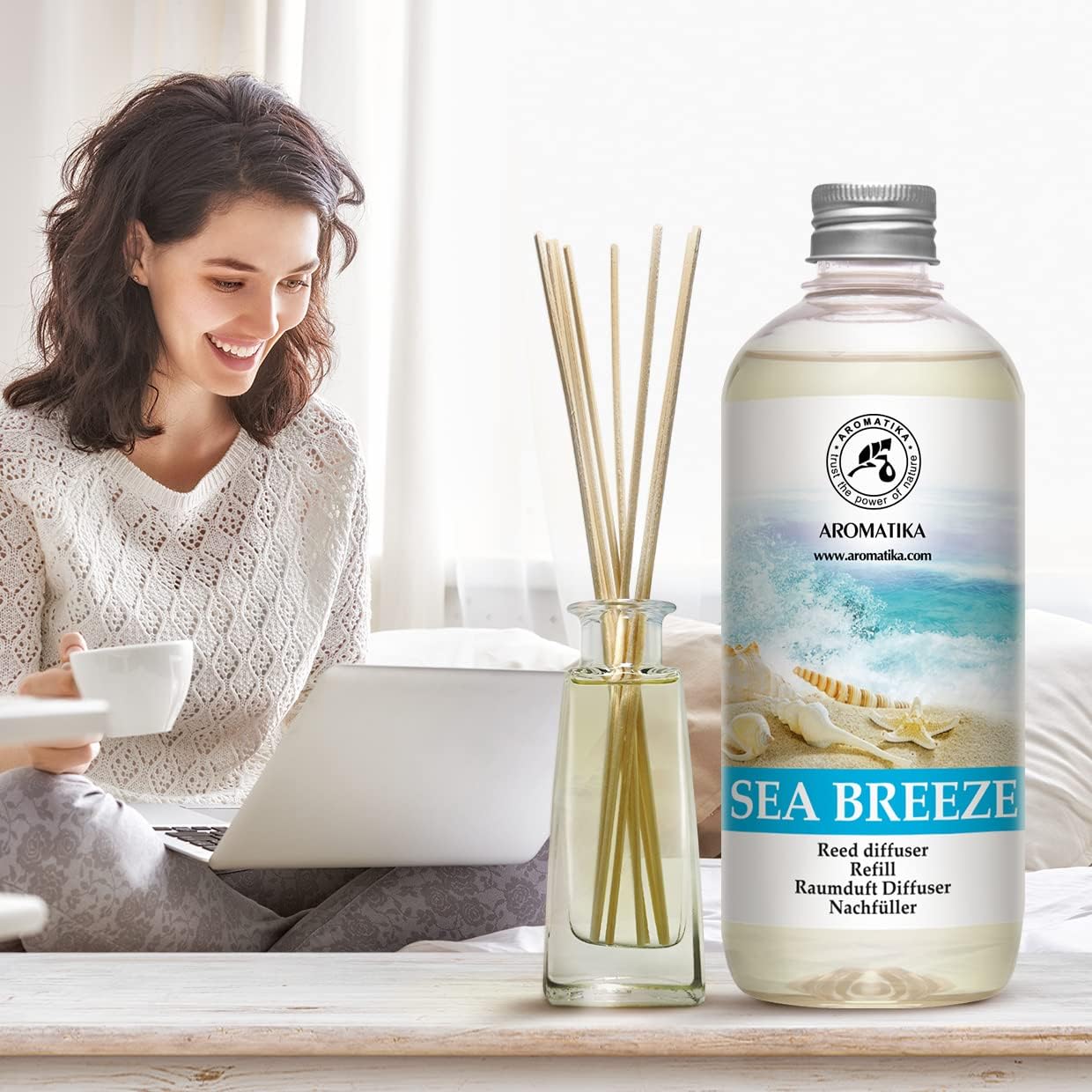 Reed Diffuser Refill Set Sea breeze 2 х 17Fl Oz - Aroma Refill for Reed Diffuser - Long Lasting Home Fragrance - Air Freshener - Fresh Scent - Aromatherapy - Home decor - Air diffuser