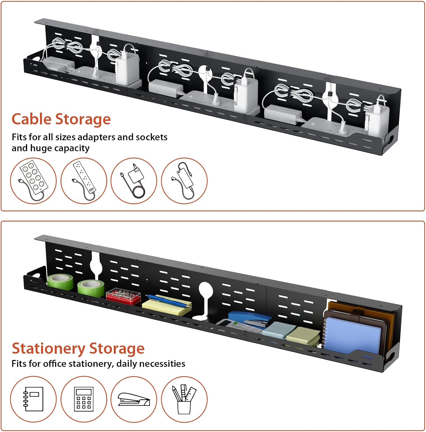 Univivi Under Desk Cable Management Tray, Cable Management, 48 inch, Black image 4