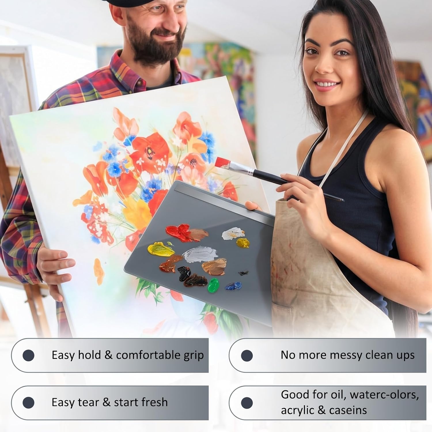 12 x 9 Inches Tempered Glass Oil Paint Palette with Built-in Value Scale Neutral Grey Glass Palette for Oil Painting Included Transparent Box Disposable Color-Mixing Paper for Travel Outdoor
