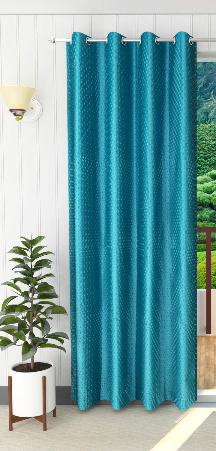 Creations -1 Piece Polyester Fancy DOTT Punch Curtain for Long Door (4 x 9 Feet Aqua Blue)
