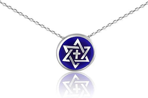 Alef Bet by Paula Collar de cruz y estrella judía de David para mujer Plateado