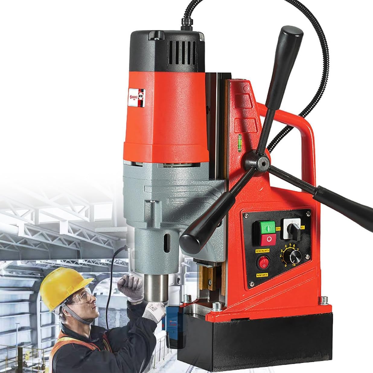 Portable Magnetic Drill Press 16mm/0.6inch Boring Diameter 11500N 600r/min Forward and Reverse Tapping, Electric Drilling Machine for Metal Surfac and Home Improvement