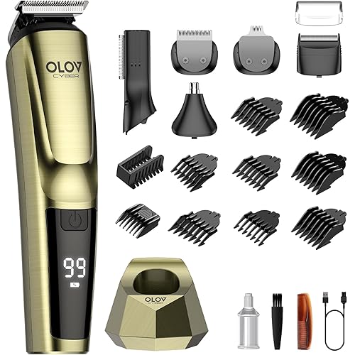 Beard Trimmer for Men, 17-in-1 Mens Grooming Kit with 6 Trimmer Heads, Cordless Hair Clippers Rechargeable with Charging Dock, IPX7 Waterproof Wet Dry Use for Body Face Nose & Mustache