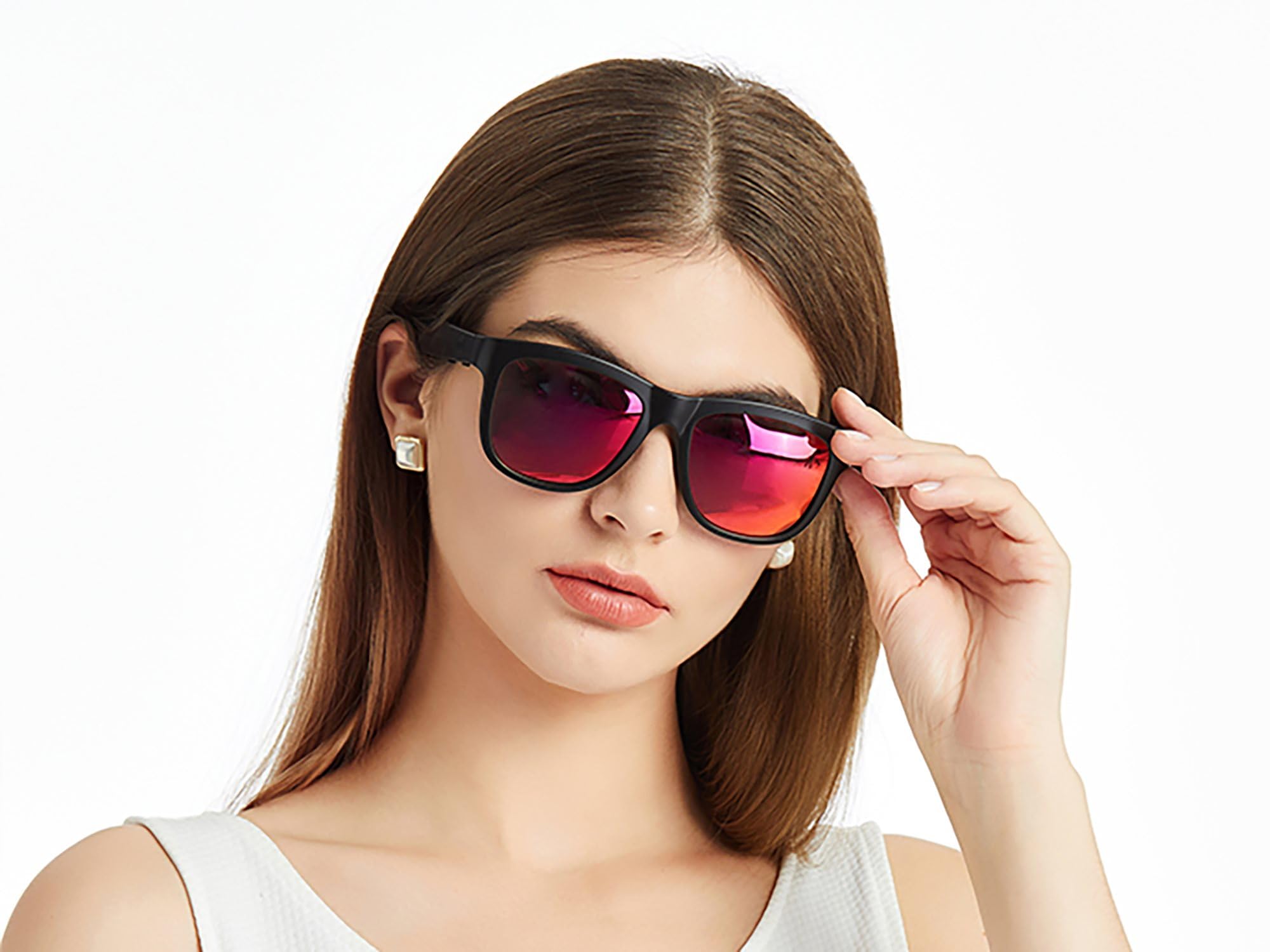 Caliber Soundglasses okulary przeciwsłoneczne Bluetooth - głośniki z otwartymi uszami - soczewki polaryzacyjne - krystalicznie czysty dźwięk - lekka konstrukcja - czerwone, czerwony, 14.6 x 14.6 x