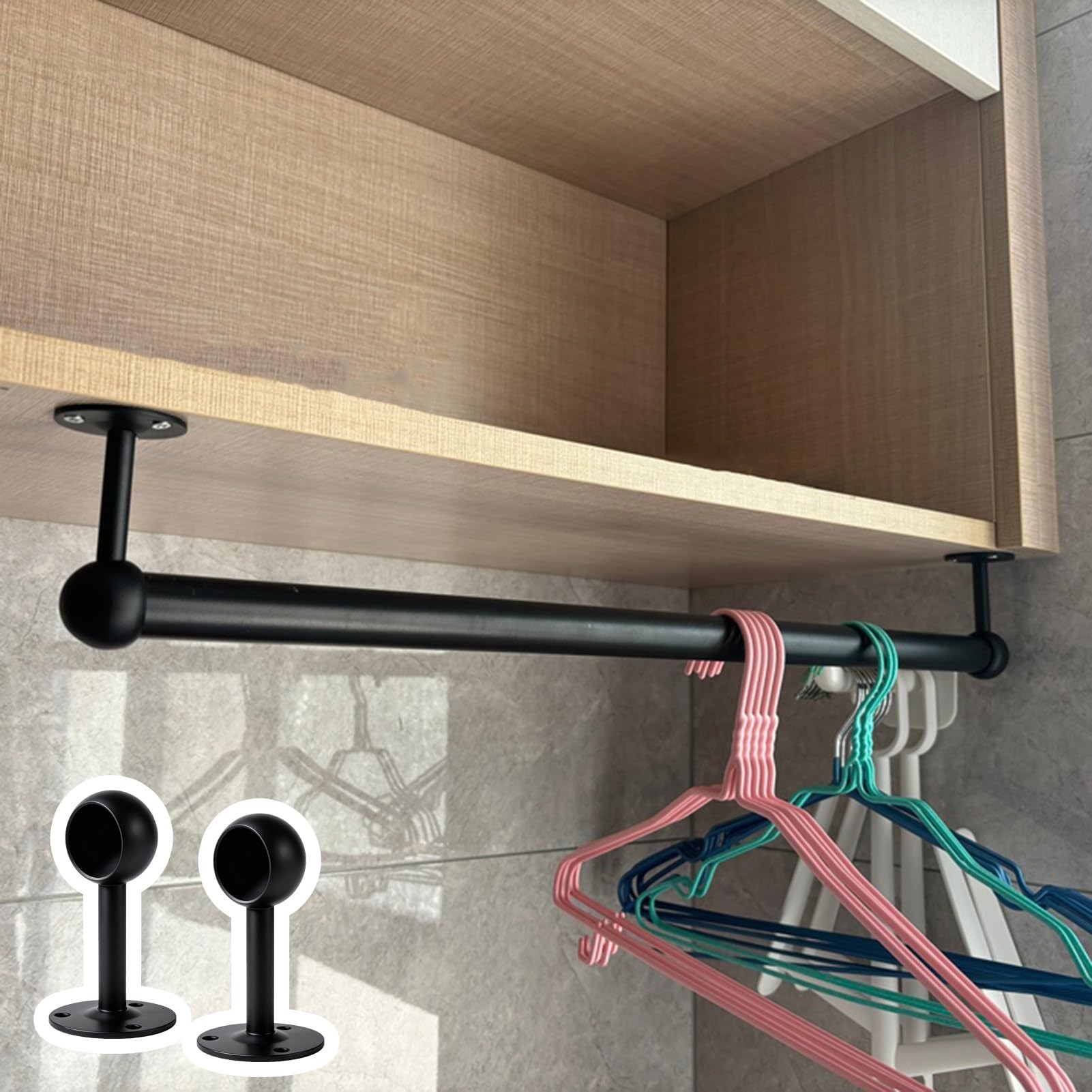Wardrobe Rail U Shape Ceiling Closet Rod Stainless Steel, Clothes Rail Support Pole Kit