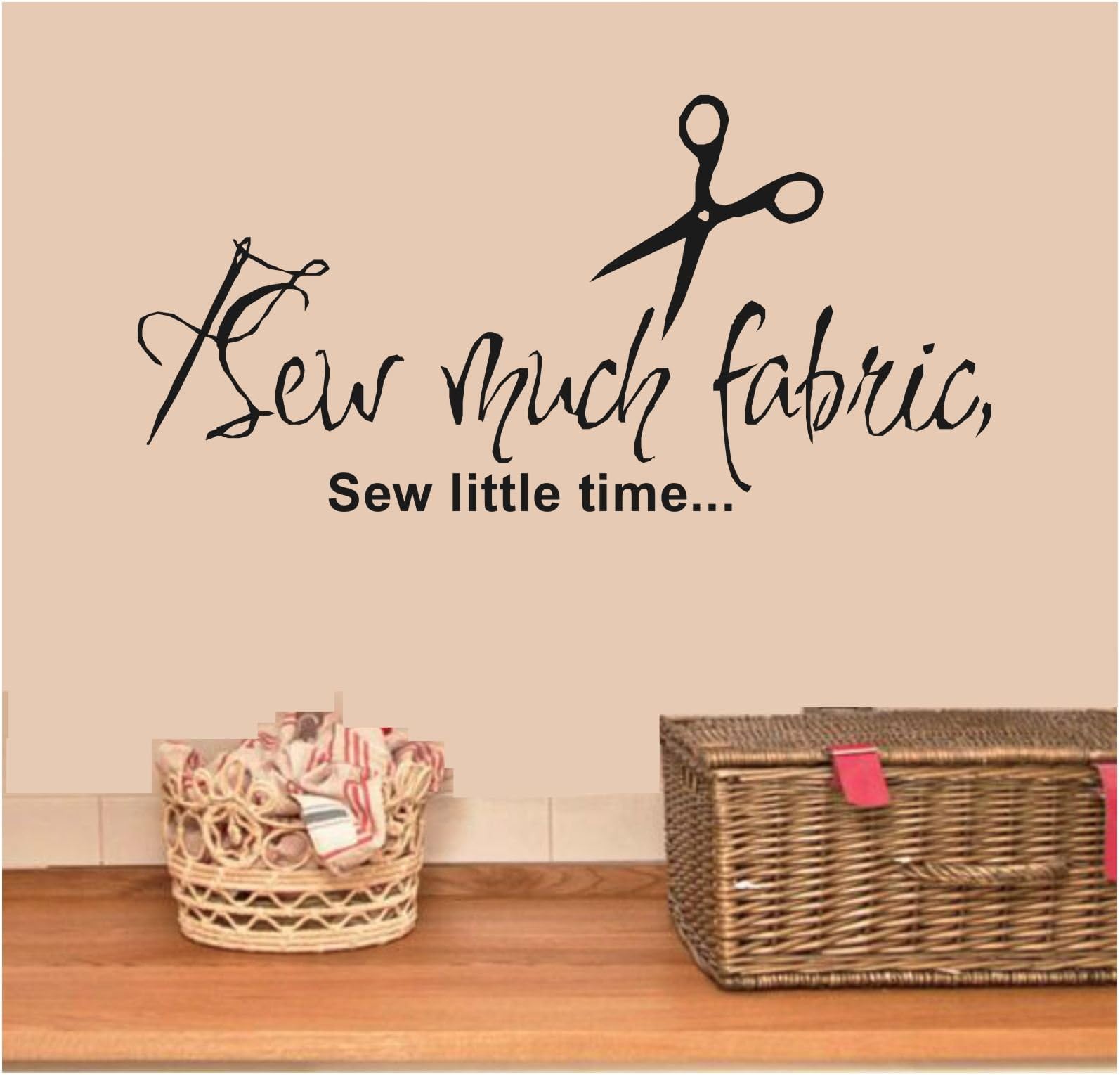Sewing Room Vinyl Wall Sticker, Sew Much Fabric Quote, Scissors, Thread, Craft,