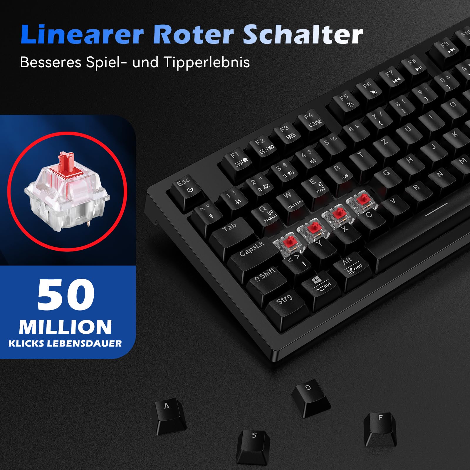 TECURS Clavier Gaming sans Fil Mécanique Bluetooth /2.4G/ Cable Clavier