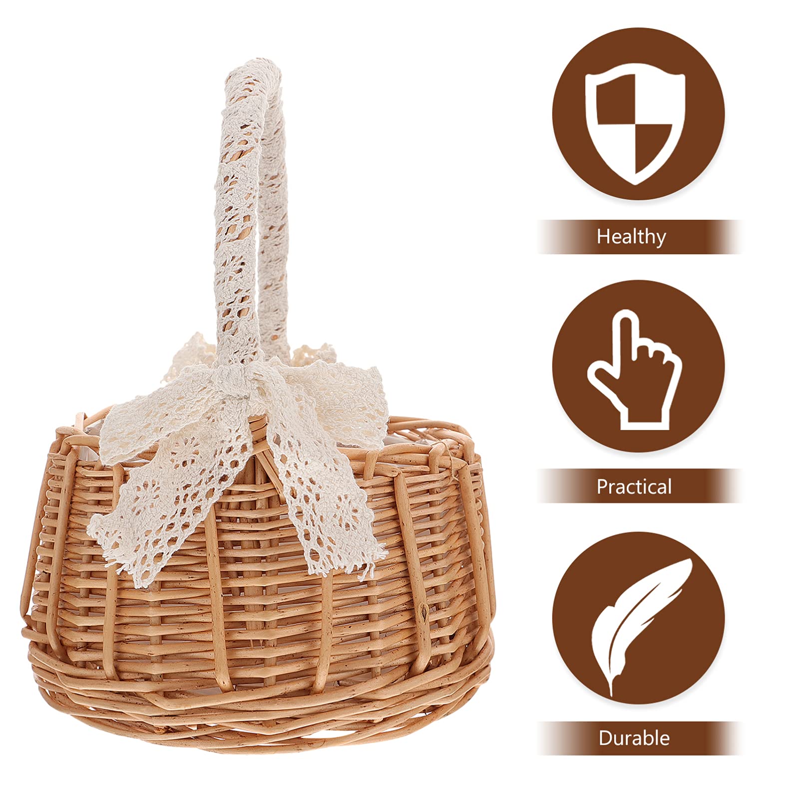 Cesto di Fiori a Mezzaluna 2 Pezzi, Piccolo Cesto di Vimini con Manico, Piccolo Cesto Intrecciato, Cesto di Fiori per Matrimoni, Cesto di Fiori da Sposa in Rattan, Cesto da Picnic per