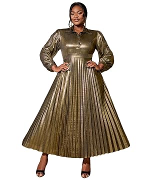AOMEI Women's Metallic Collar Button Down Elegant Pleated Work