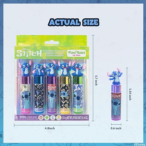 Miniatura 5 de Disney Stitch - Juego de 5 piezas de bálsamo labial hidratante a base de plantas, para niñas, niños pequeños, perfecto para fiestas, fiestas de
