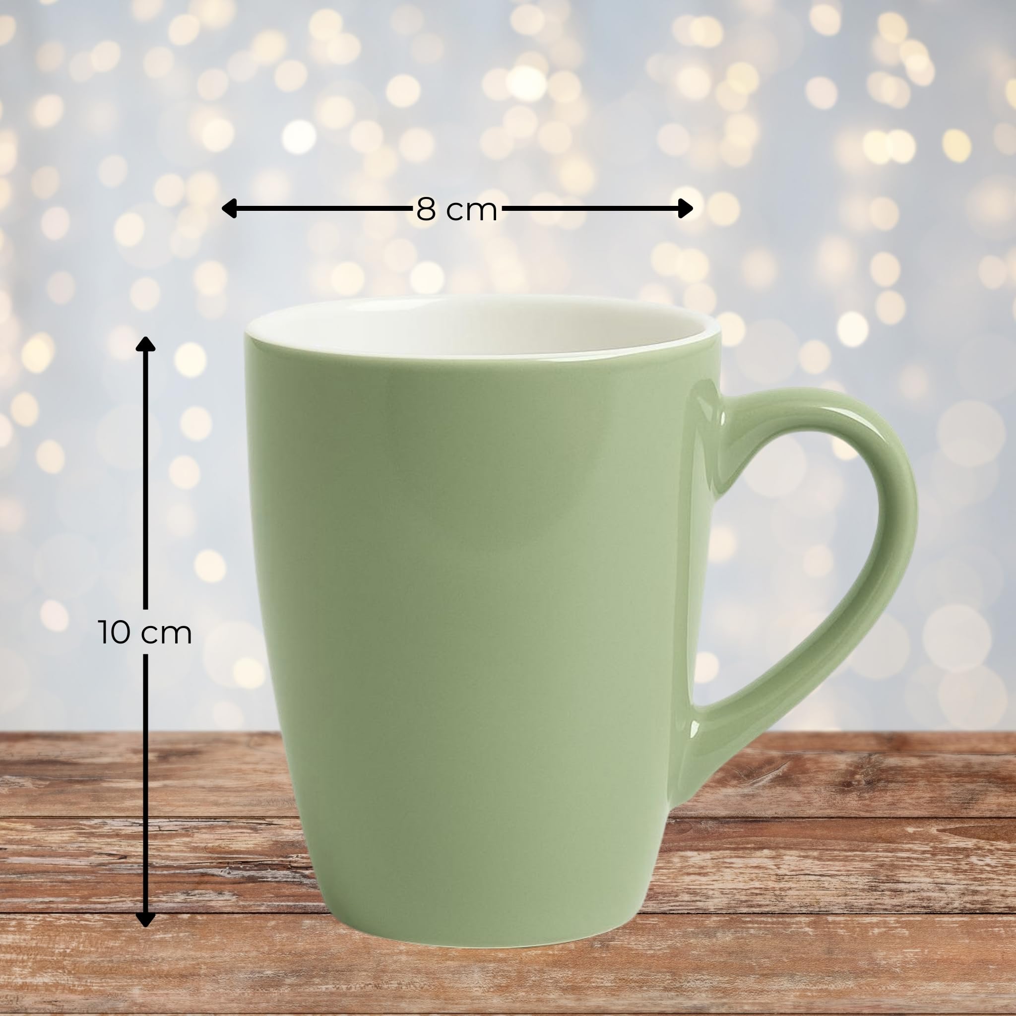 matches21 HOME & HOBBY Set di 6 tazze da caffè in ceramica da 340ml - Tazze da tè per 6 persone in salvia, bicchieri da caffè lavabili in lavastoviglie