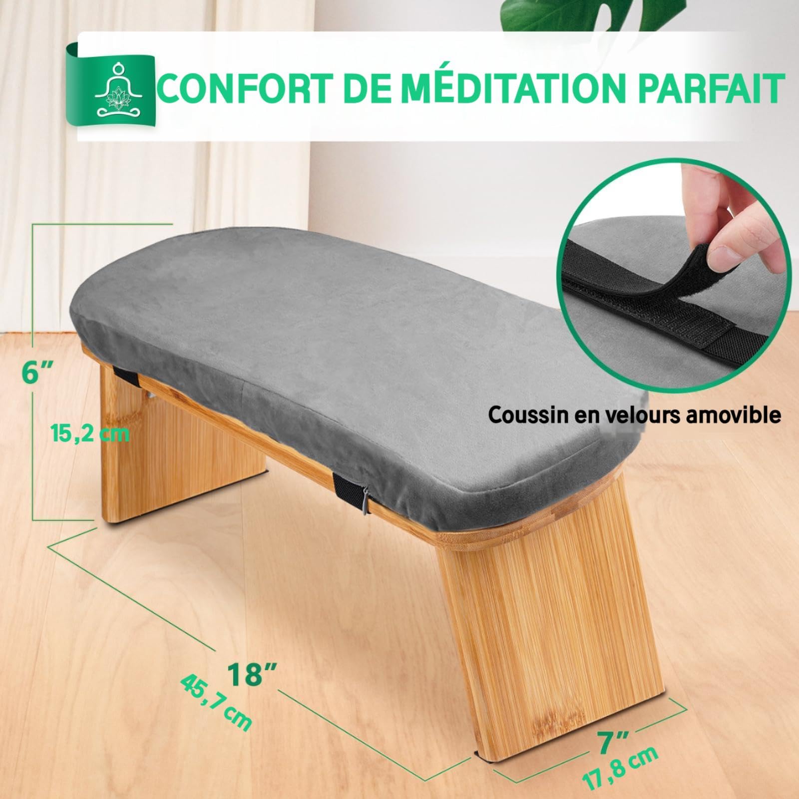 Hihealer Banc de Méditation - Banc Ergonomique Pliable en Bambou avec Coussin Confortable, Idéal pour la Méditation et la Prière, Cadeaux Uniques de Noël pour Femmes