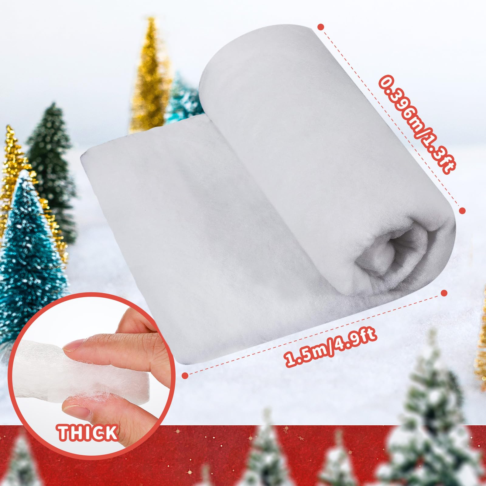 Skylety Christmas Fake Snow Artificial Snow Blanket Roll Christmas Village Decoration Blanket Artificial Snow Blankets White Christmas Decorations Instant Snow(1 Piece,1.3 x 4.9 Feet)