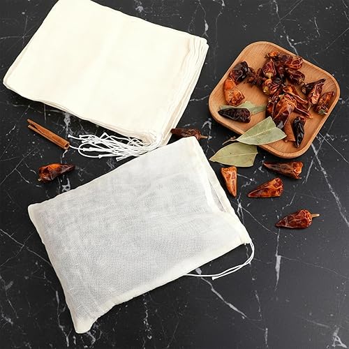 Miniatura 5 de Bolsas de té reutilizables para té suelto, 24 bolsas de especias de 6 x 8 pulgadas para cocinar bolsa de té de muselina vacía de tela con cordón