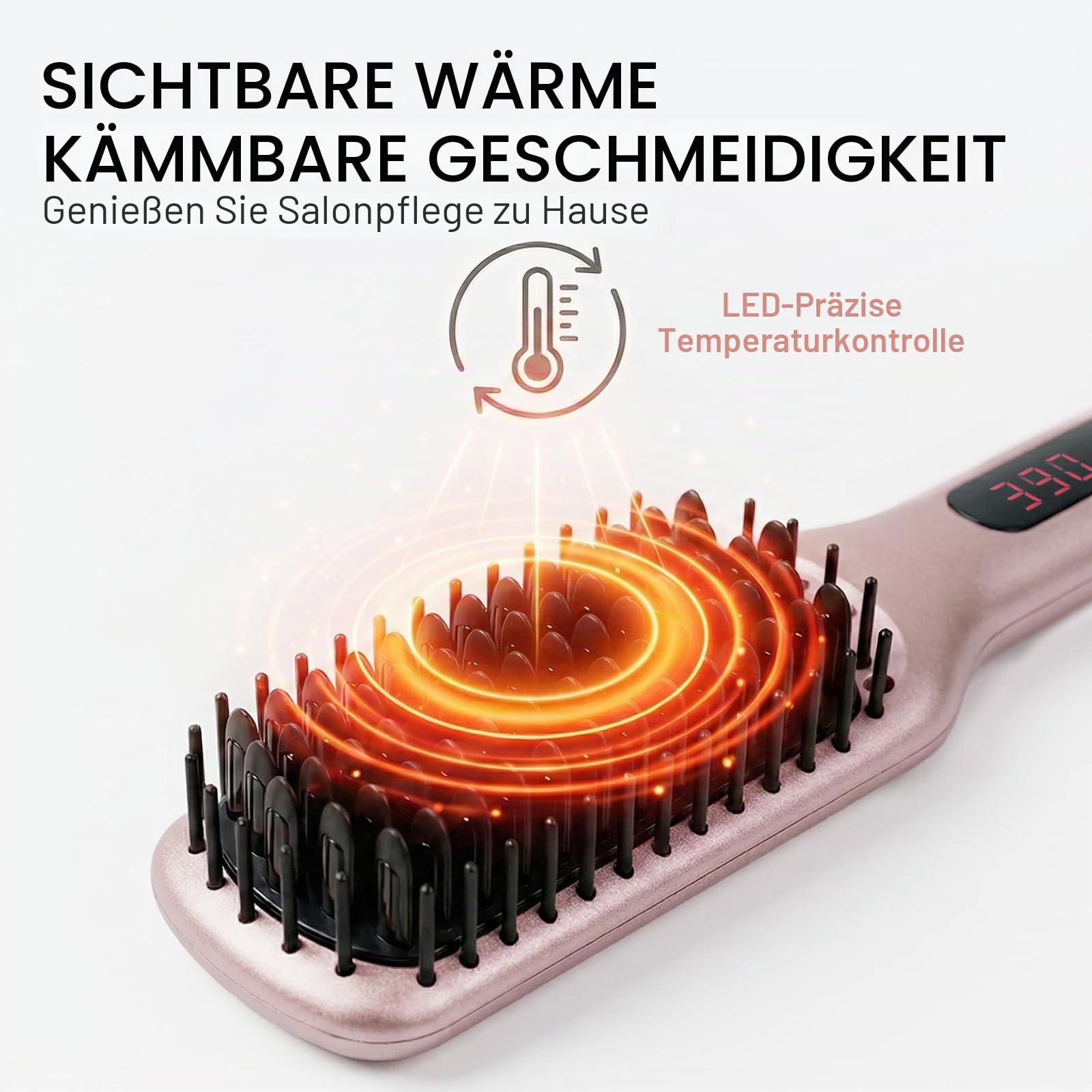 MEGAWISE Glättbürste, elektrischer Haarglätter mit Ionisator, MCH-Heizelement, LED-Anzeige, Temperaturregelung, 100–240V, Auto-Abschaltung