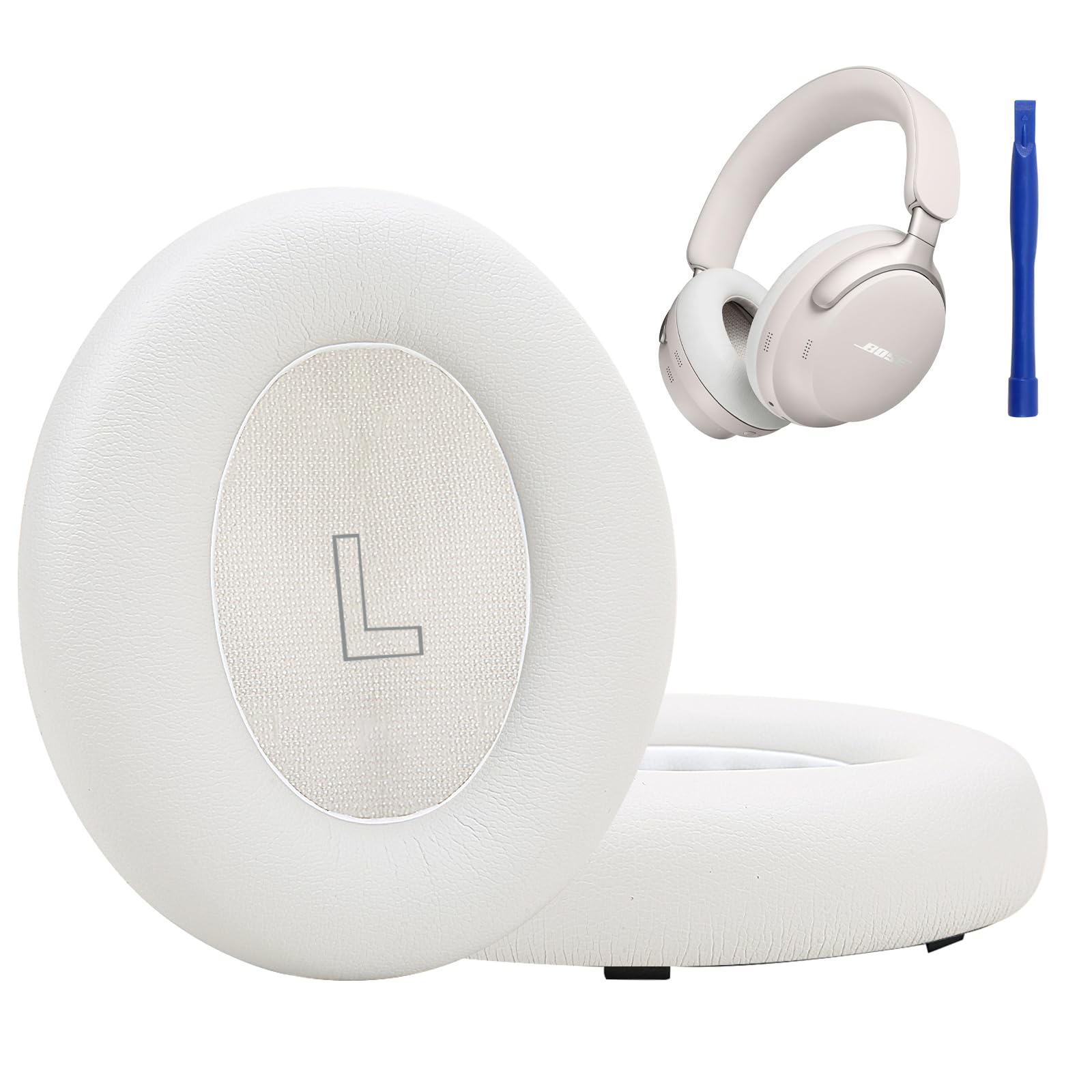 Ear Cushion Pad Compatible with Bose QC Ultra Wireless Headphones, Earpad Replacement with Softer Protein Leather& Noise Isolation Foam (White Smoke)