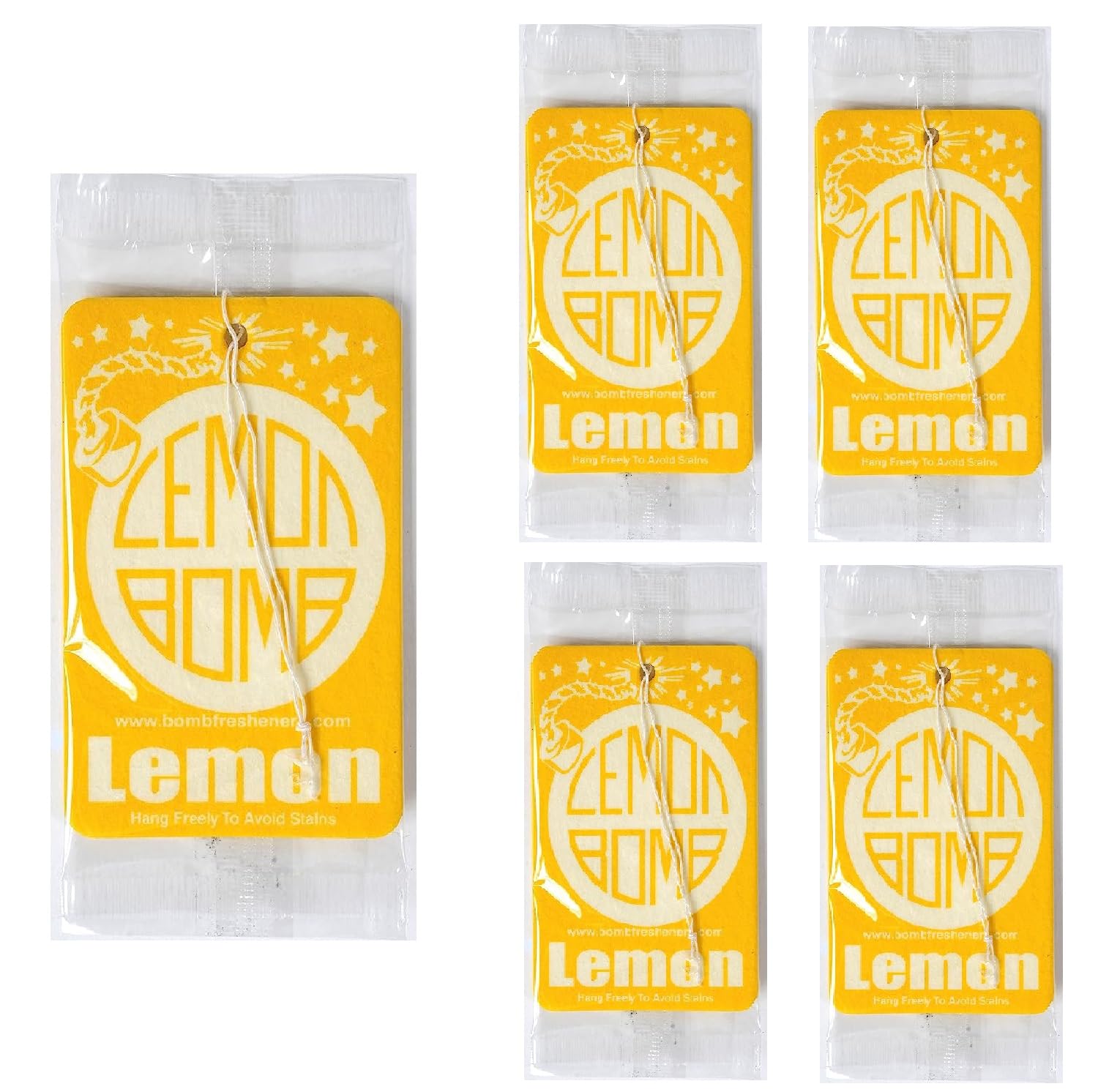 Lemon Bomb Car Air Freshener 5-Pack | Bomb Your Auto, Boat, or Home With Clean Lemon Smell | Hanging Fresheners Provide Long Lasting Fragrance | Lemon Scent | Premium Quality