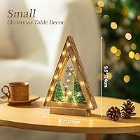 Vista 3 de Hanobe Decoración navideña de mesa para interior: figura de árbol de Navidad de madera con luces - Decoración navideña moderna de granja
