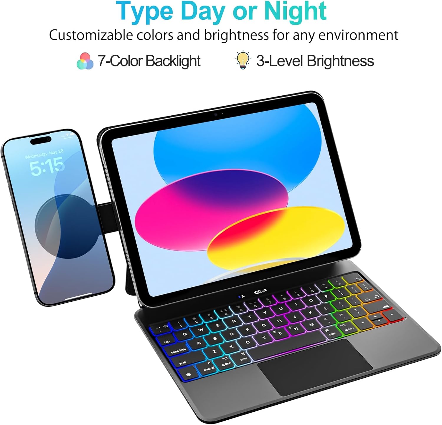 Keyboard Case for iPad 11th (A16, 2025) & iPad 10th Gen, Ultra-Slim Magic Keyboard with Magnetic Phone Stand, Dual Bluetooth Channel, Floating Cantilever Stand with Multi-Touch Trackpad