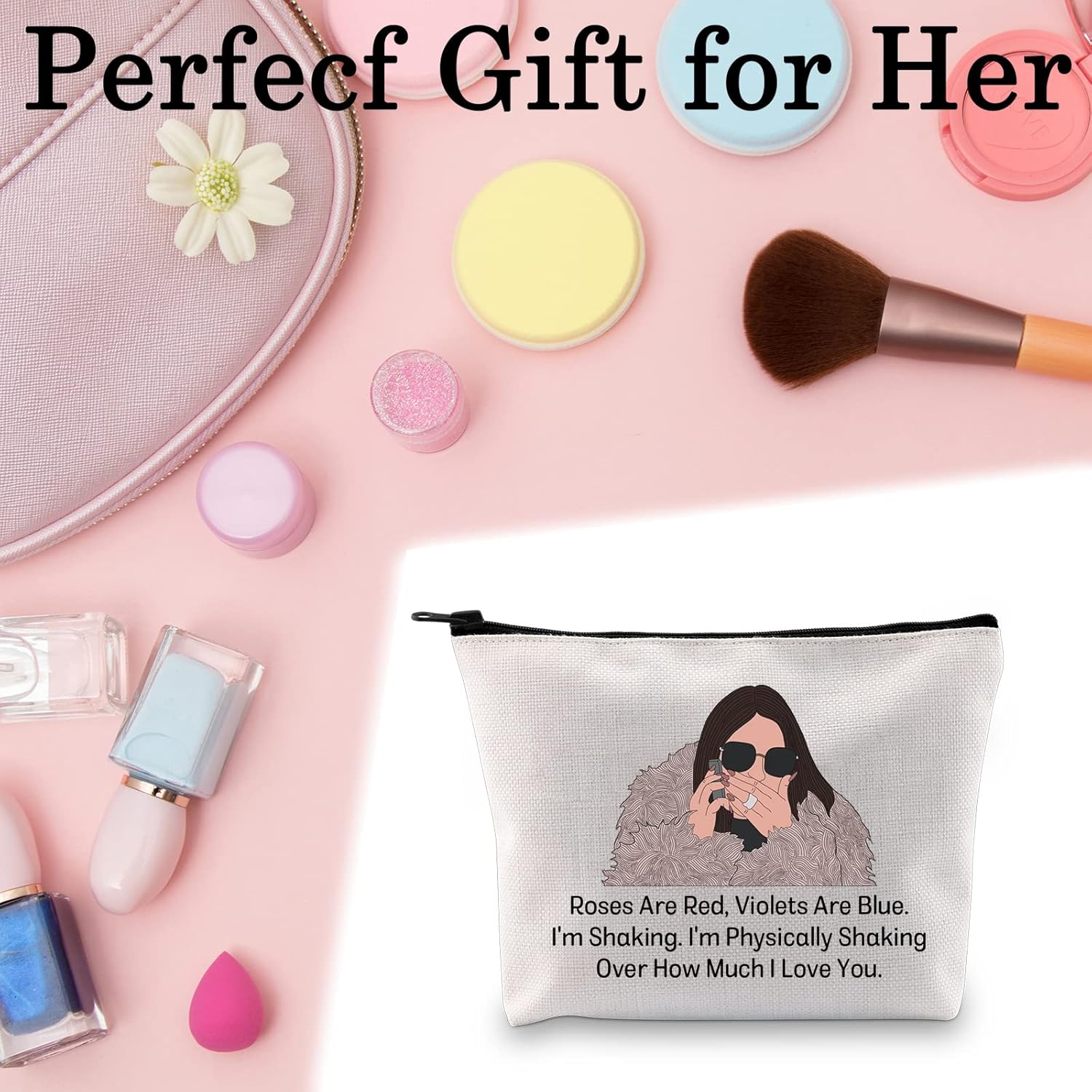 BLUPARK Real Housewife Makeup Bag Reality TV Gift Physically Shaking Over How Much I Love You Cosmetic Bag for Fans(Roses Are Red) - Image 5