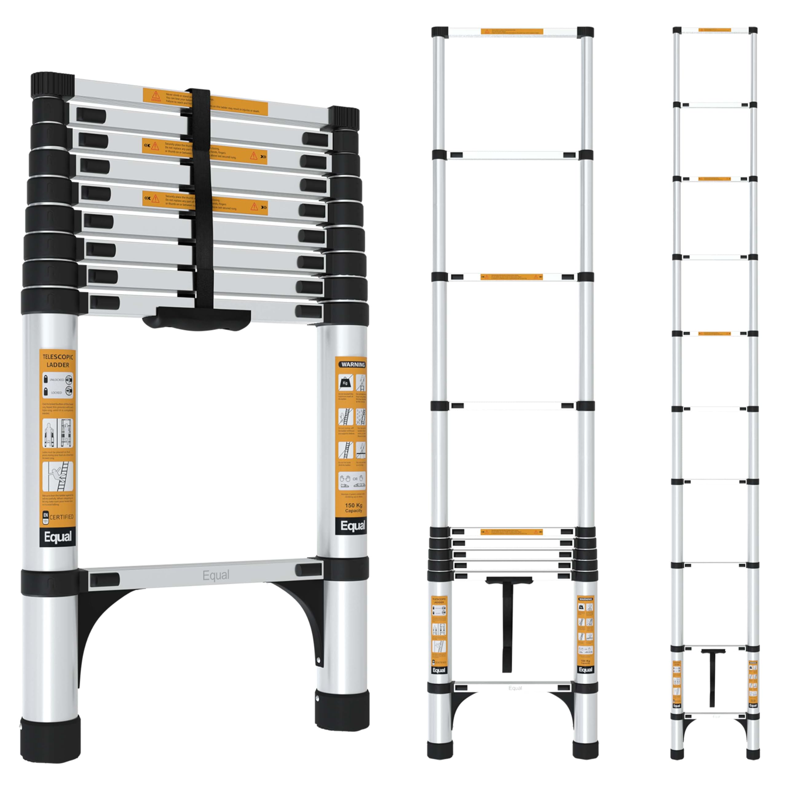 Equal 9.5 FT Aluminum Folding Telescopic Ladder with 2 Triangle Stabilizers | EN131 Certified with 2 Year Warranty | 150kg Max Capacity | Collapsible Ladder for Home or Outdoor Work (2.9m/10 Step) (B08KSXY66W) Amazon Price History, Amazon Price Tracker