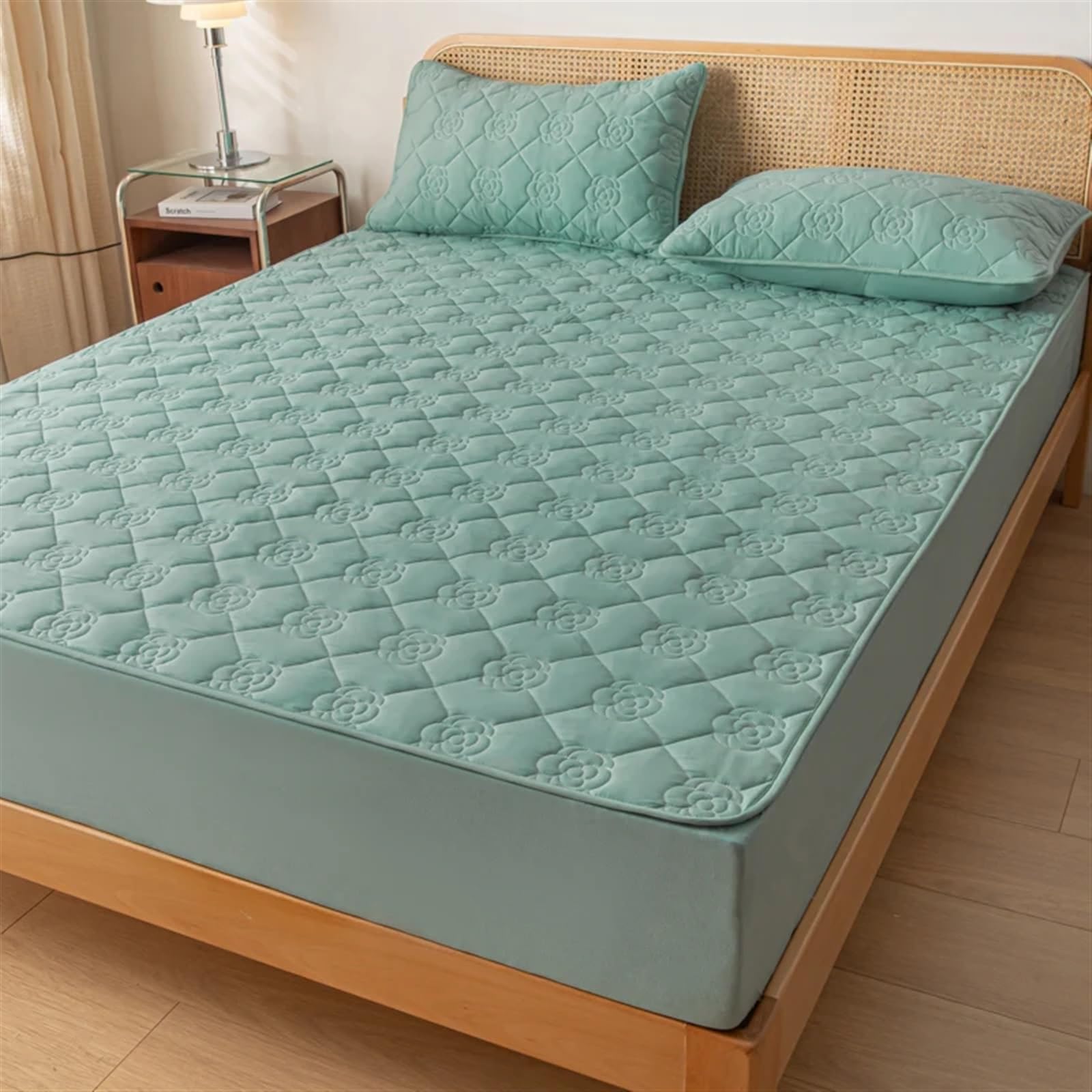 Funda Colchón Impermeable Funda de colchón Impermeable, Protector Acolchado, Sábana Ajuste tamaño Queen con Banda elástica, Cama, Ajustada Color sólido(01-HXG-LAN,90x200x30cm)