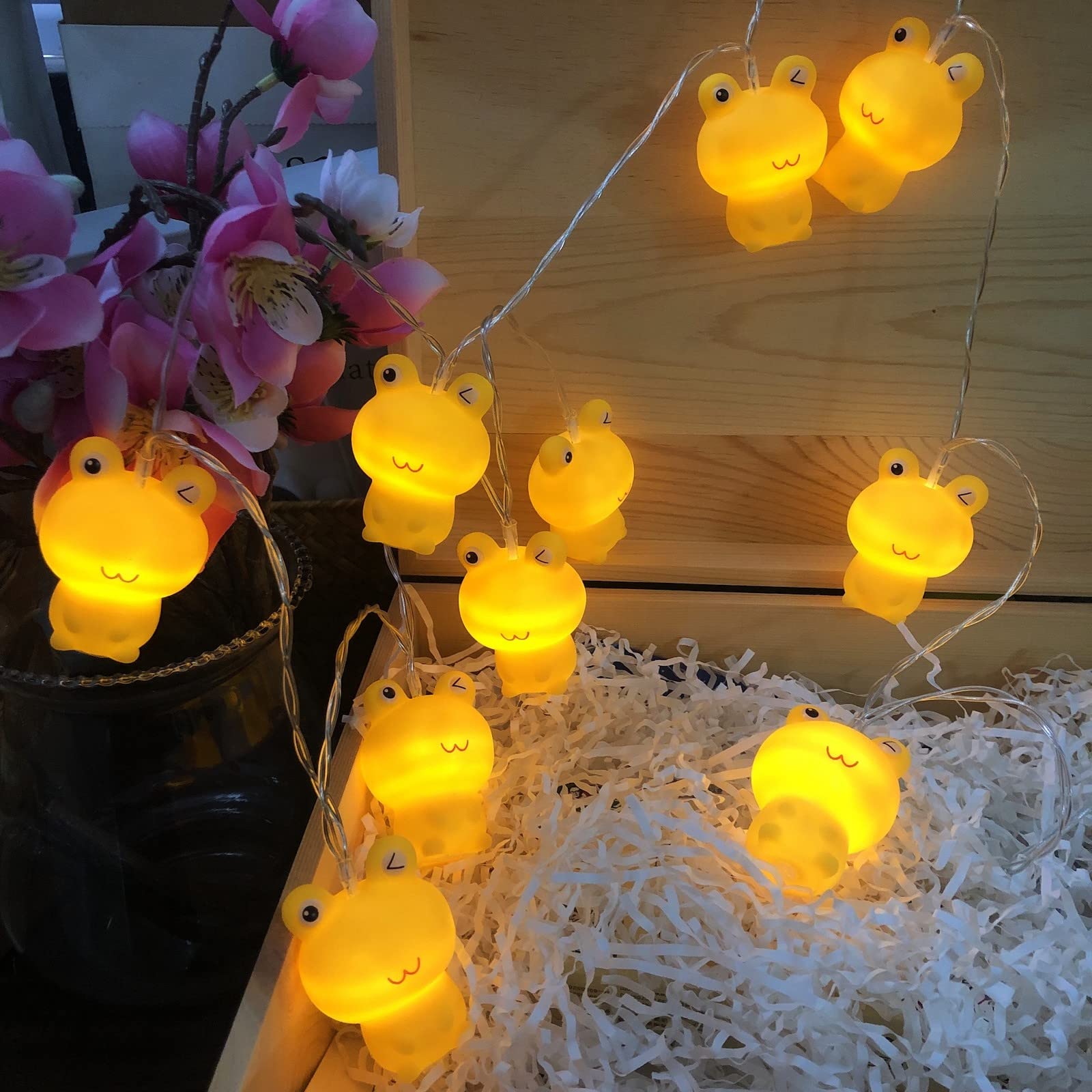 Riaxuebiy 10 LED Frog Fairy Lights 1.65m Length Yellow Frog String Lights Warm White Battery Operated Bedroom Children Room Decor Chain of Lights (Yellow Frog)