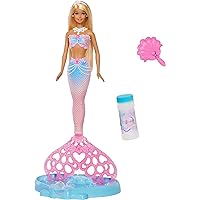 Barbie - Sirena Bolle di Sapone, bambola dai lunghi capelli biondi con ciocca colorata