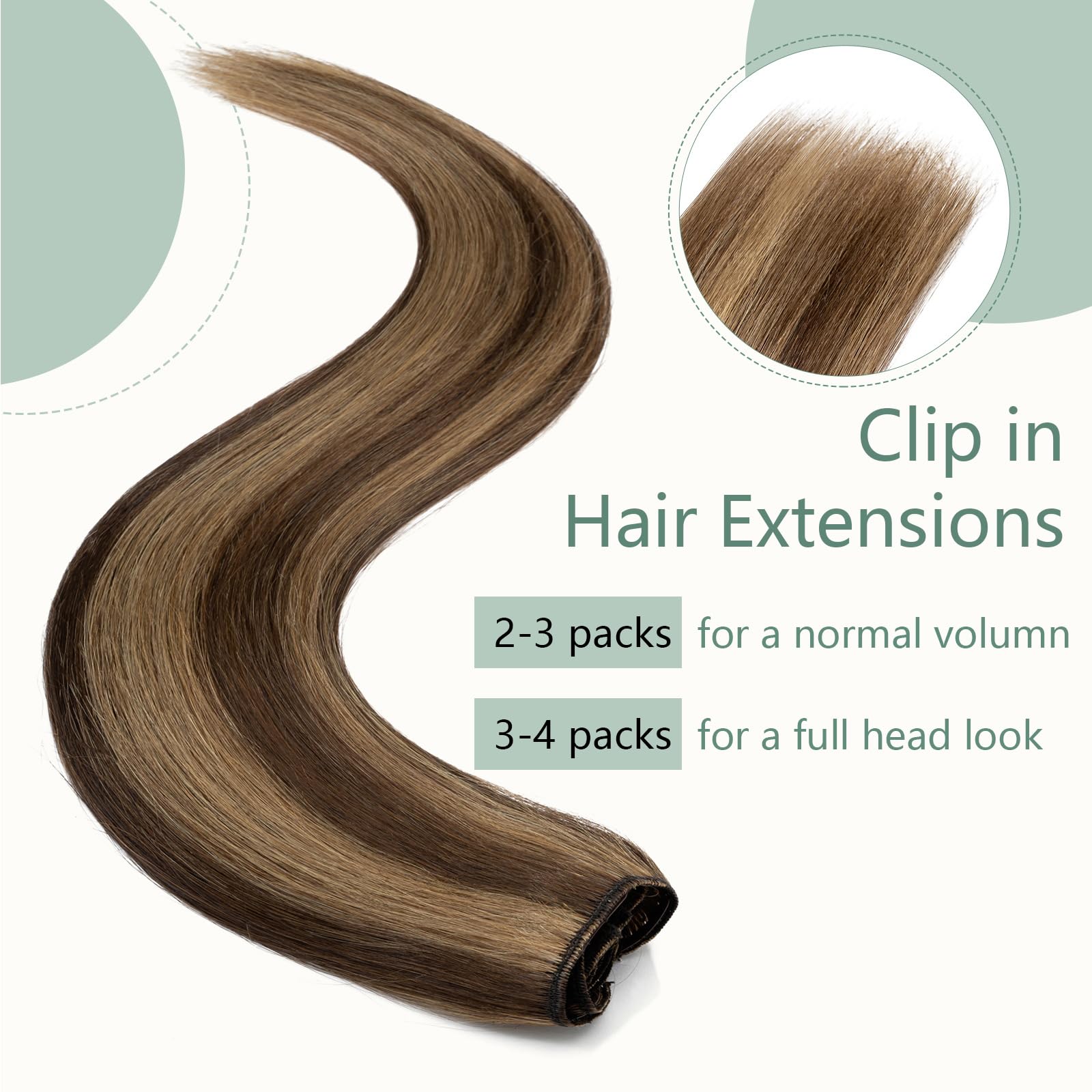 Rich Choices Hair Extensions Clip in Human Hair Brown mix Blonde 10 Inch Remy Hair Extensions, 8PCS 50g Thin Weft - Image 2